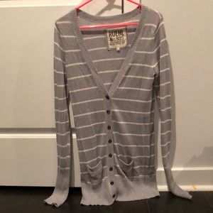 Ruehl No. 925 grey stripe cardigan EUC Size L